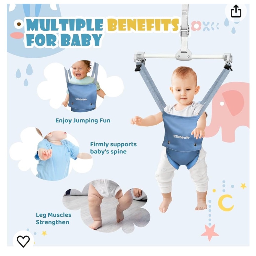 Cowiewie Baby Door Jumper Bouncer w/ Baby Walking Harness, Blue